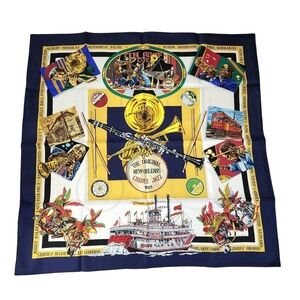 HERMÈS silk scarf with box New-Orleans Creole Jazz by Loïc Dubigeon square 35"